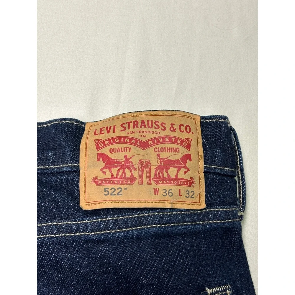 Levis 522 Slim Taper Selvedge Jeans Mens W36 L32 Dark Indigo Blue Denim